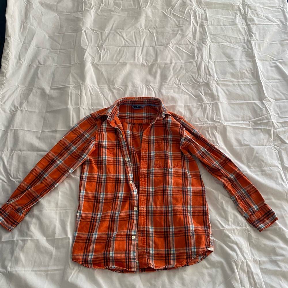 Boys GAP Orange and White Button Down Shirt Classic Plaid